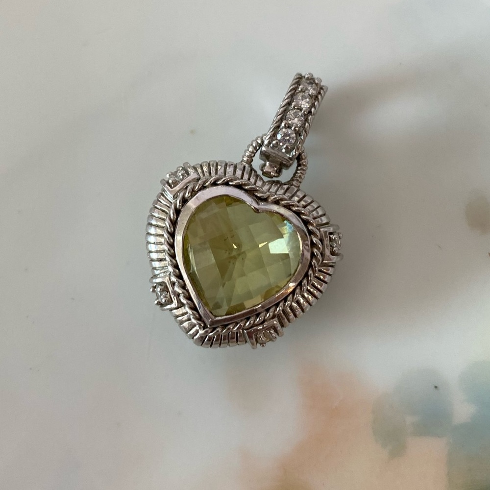 Judith Ripka Sterling and Prasiolite Heart Pendant